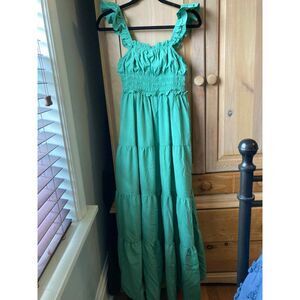 Dance & Marvel | Smocked Tiered Ruffle Sleeve Maxi Dress Kelly Green | Small